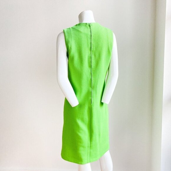 Vintage Chartreuse Green Sleeveless High Neck A line Dress  S - Picture 5 of 6